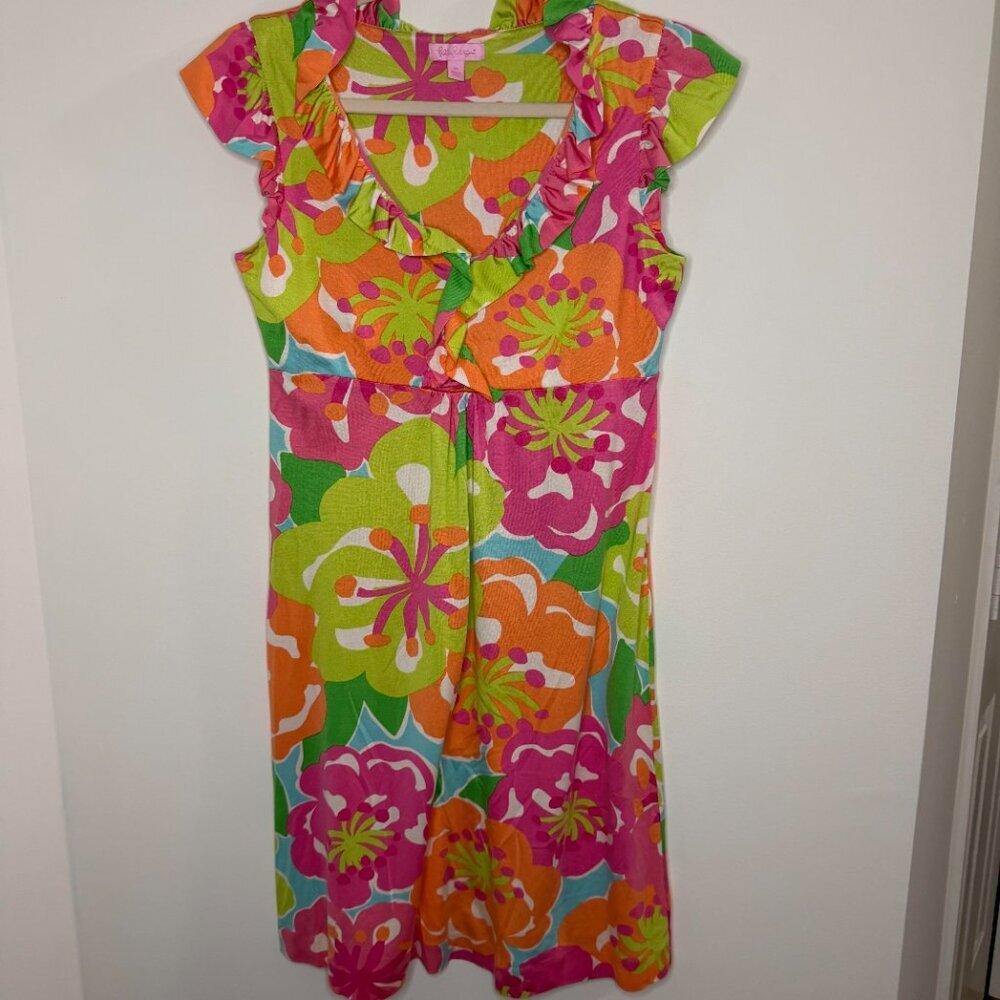 Lilly Pulitzer Bright Floral Ruffle Mini Dress - Pink, Orange, Green, Blue